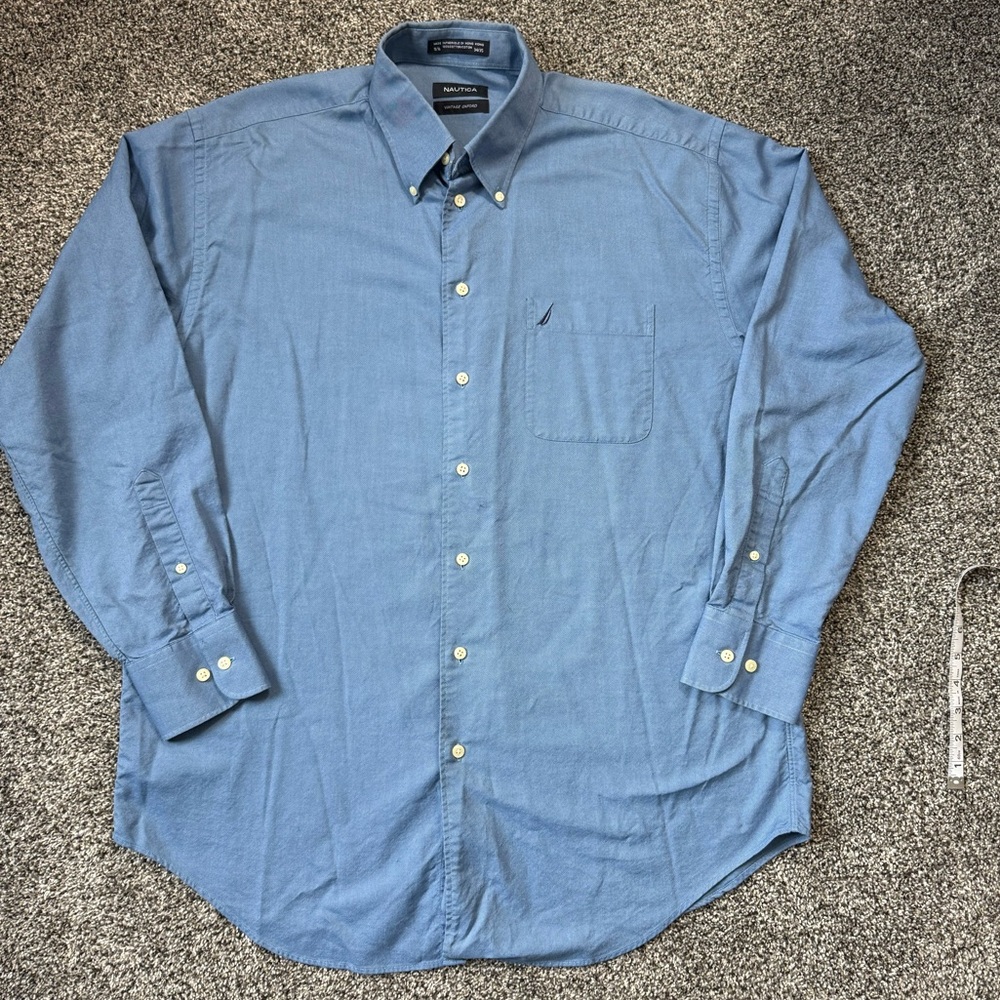 Nautica Men's Blue Vintage Oxford Long Sleeve Dress Shirt ~ 16 1/2 ~ 34/35